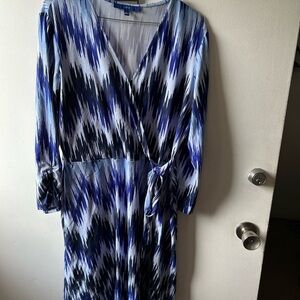 Apt. 9 Blue and White Long Sleeve Wrap Dress